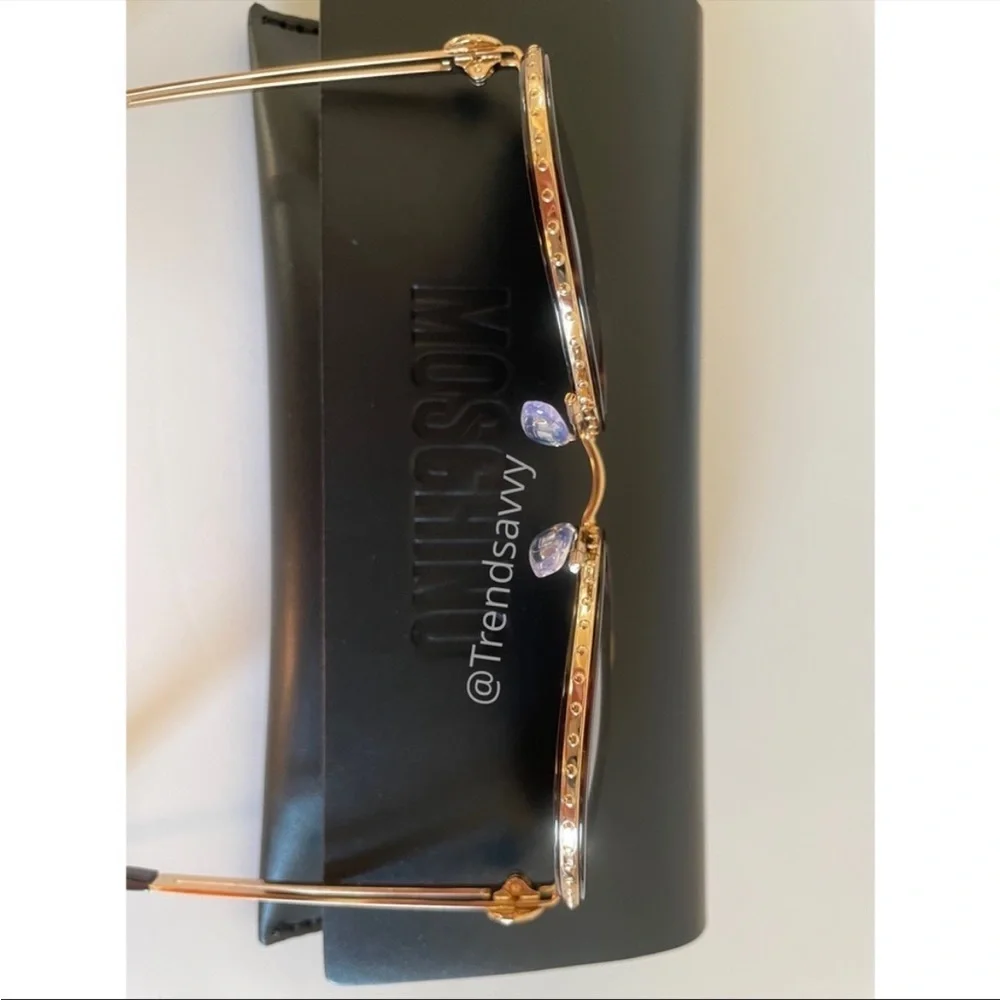 Moschino 57mm Cat Eye Sunglasses Havana Gold Green Lens NWT